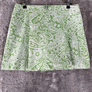 Paraphrase Size 8 Paisley A Line Mini Skirt Green Zip Cotton Blend Stretch